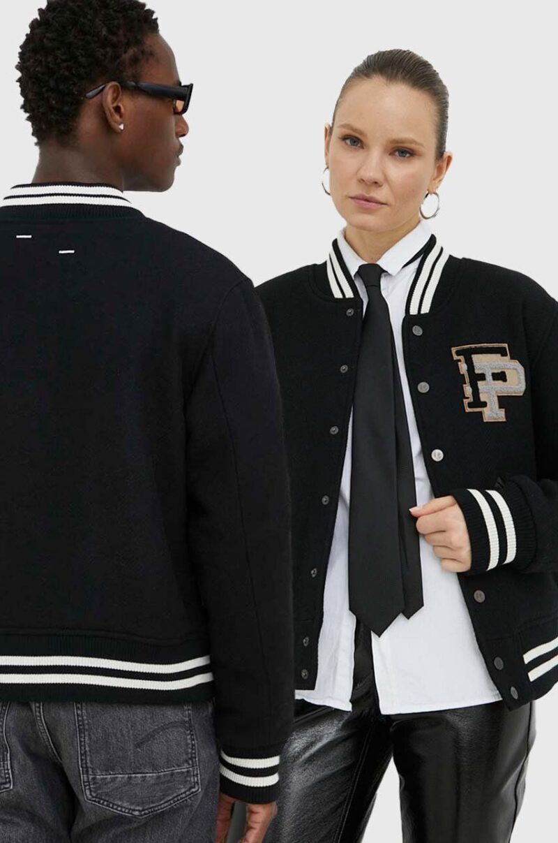 Filling Pieces jachetă bomber din lână Varsity Jacket culoarea negru