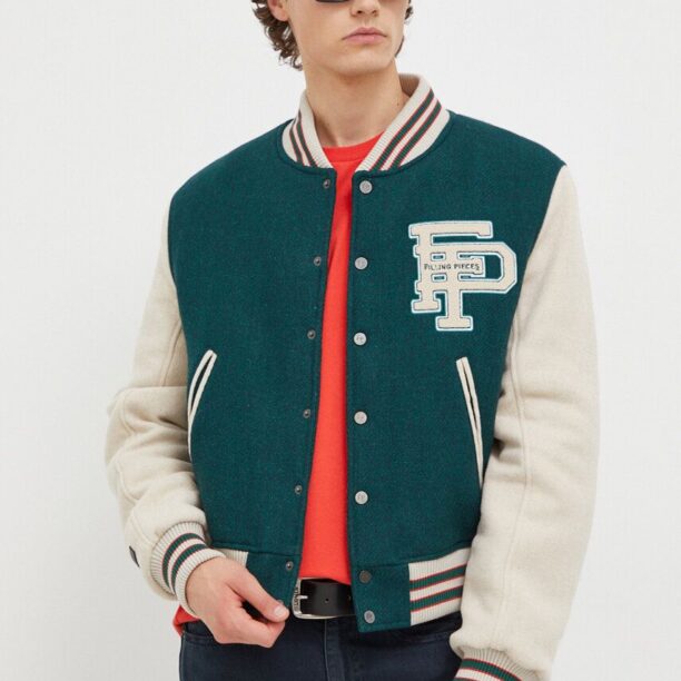 Filling Pieces jachetă bomber din lână Varsity Jacket culoarea verde