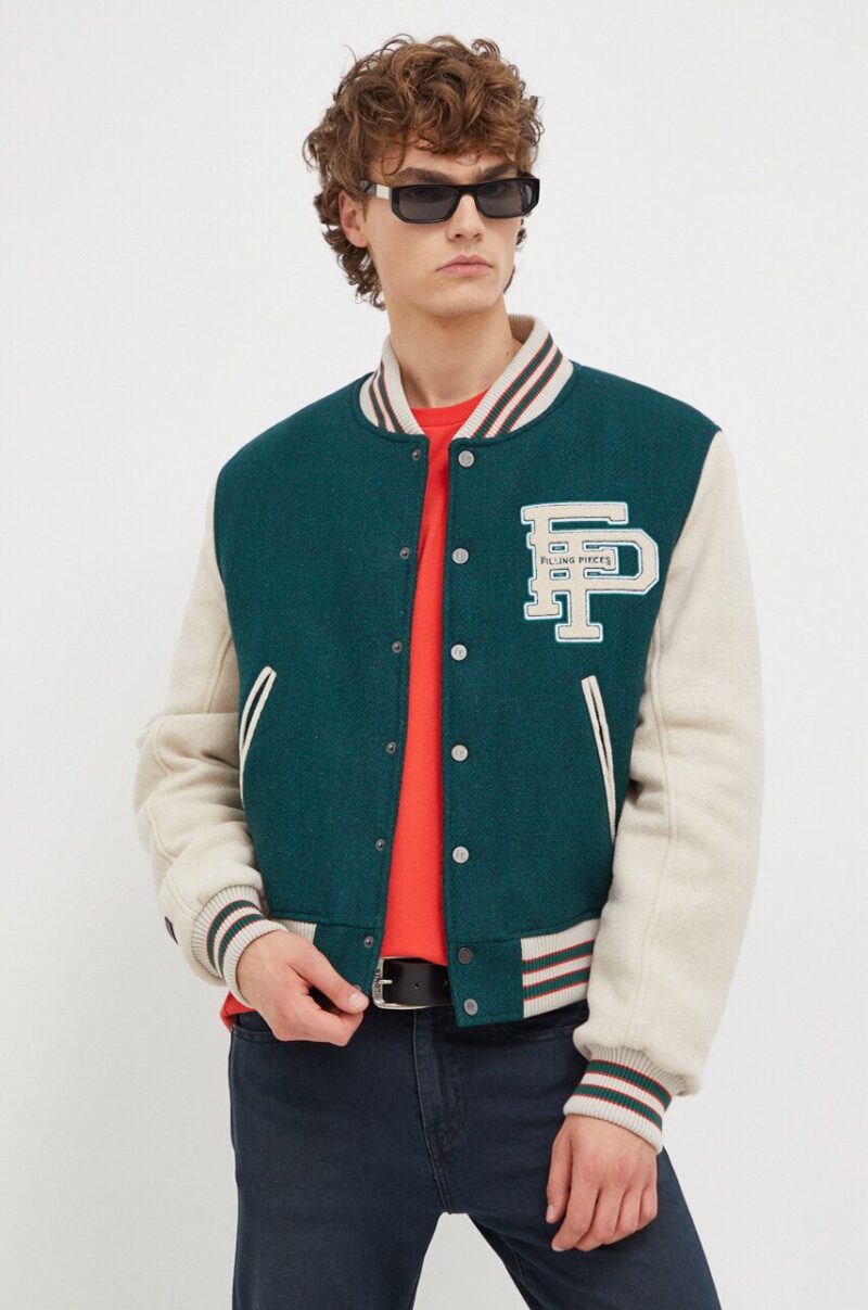 Filling Pieces jachetă bomber din lână Varsity Jacket culoarea verde