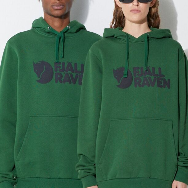 Fjallraven hanorac de bumbac Logo Hoodie culoarea verde