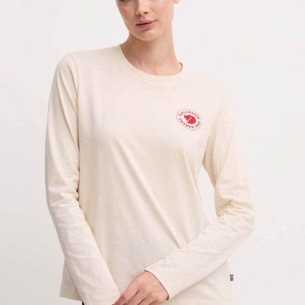 Fjallraven longsleeve din bumbac 1960 Logo culoarea bej F86989