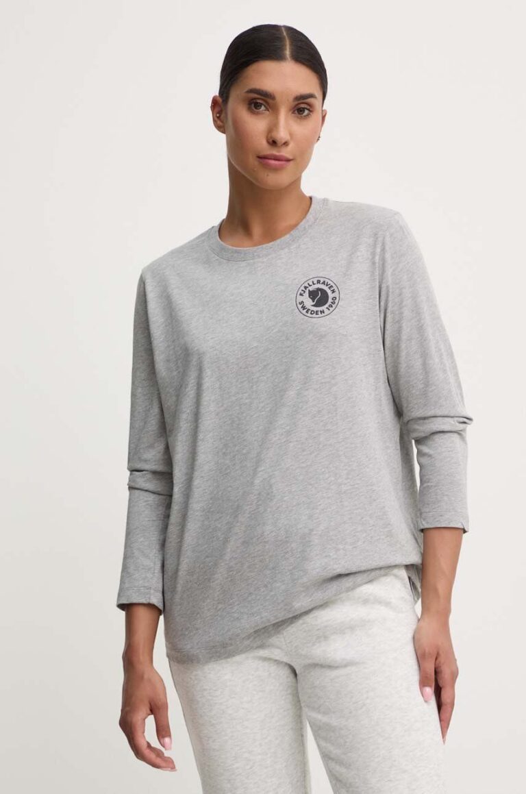 Fjallraven longsleeve din bumbac 1960 Logo culoarea gri