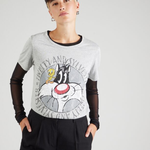 Frogbox Tricou 'Sylvester & Tweety'  galben / gri amestecat / negru / alb