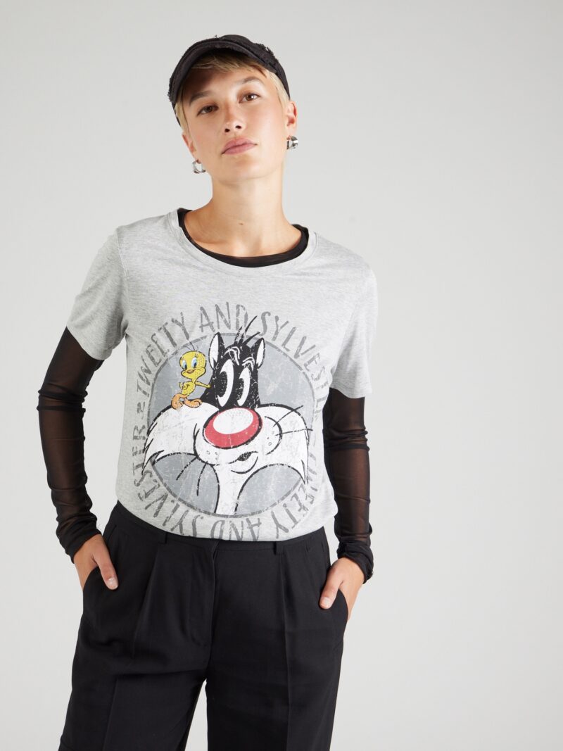 Frogbox Tricou 'Sylvester & Tweety'  galben / gri amestecat / negru / alb