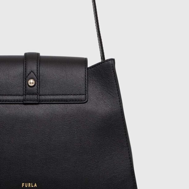 Furla poseta de piele culoarea negru preţ