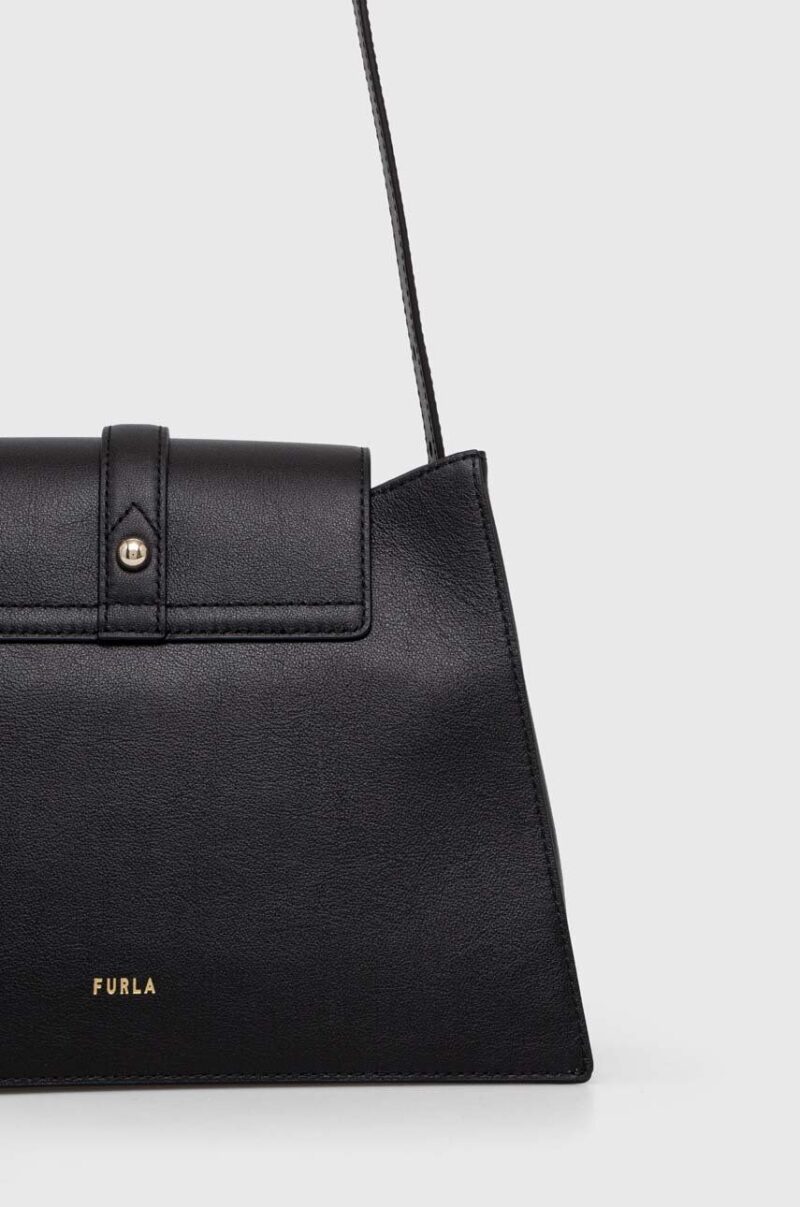 Furla poseta de piele culoarea negru preţ