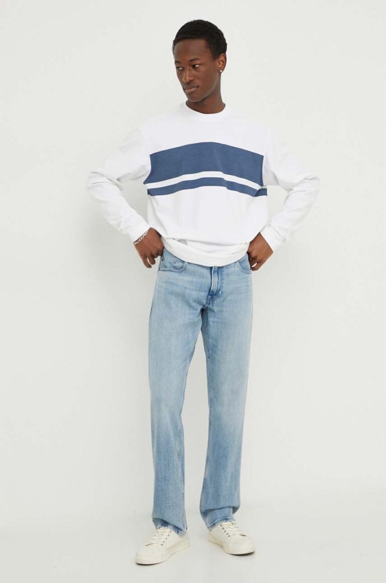 G-Star Raw longsleeve din bumbac culoarea alb