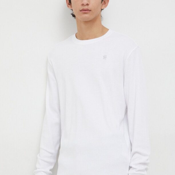 G-Star Raw longsleeve din bumbac culoarea alb