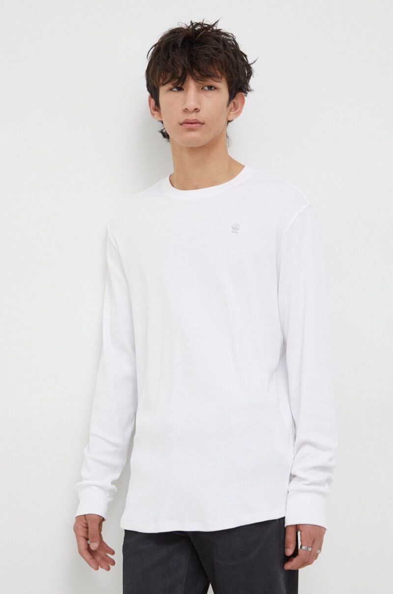 G-Star Raw longsleeve din bumbac culoarea alb