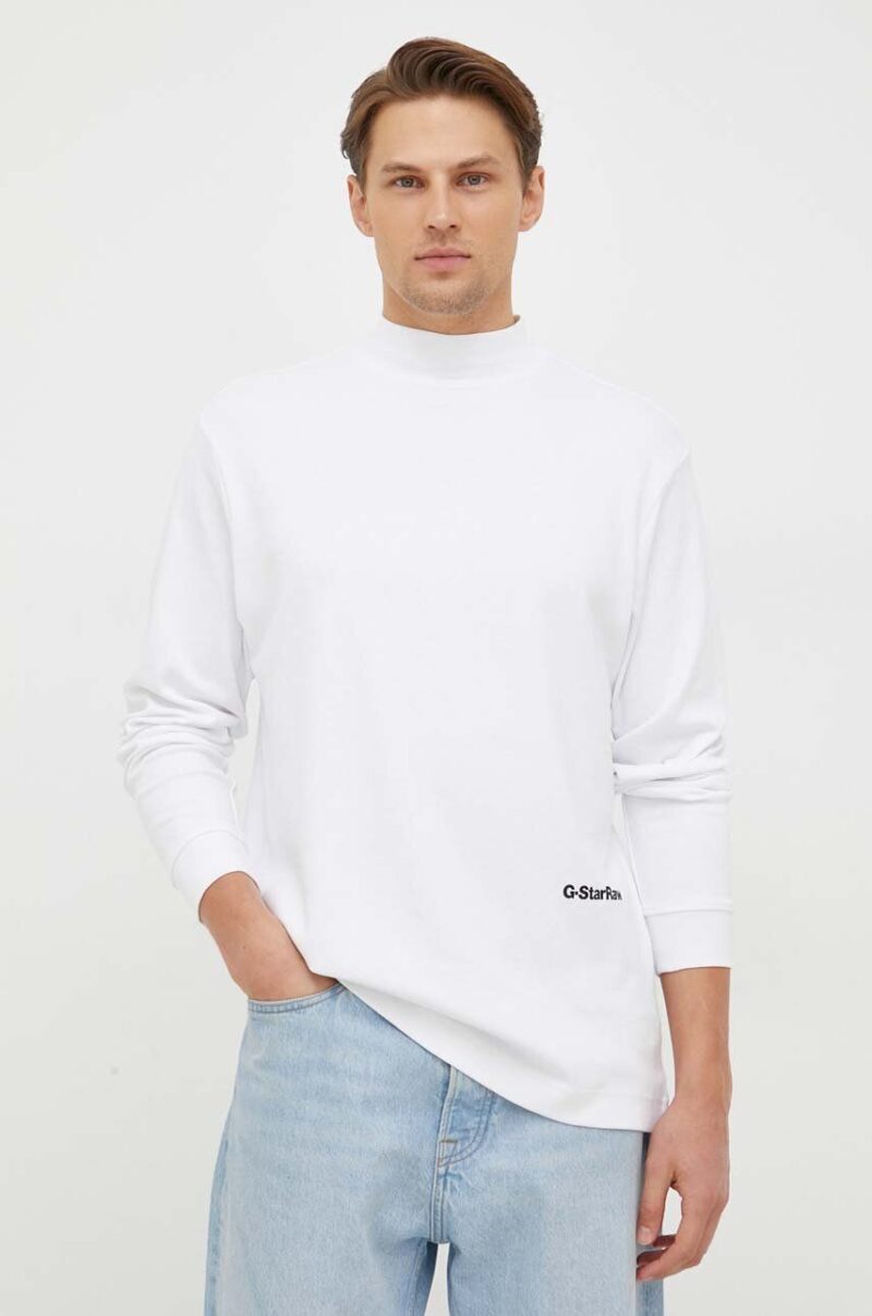 G-Star Raw longsleeve din bumbac culoarea alb