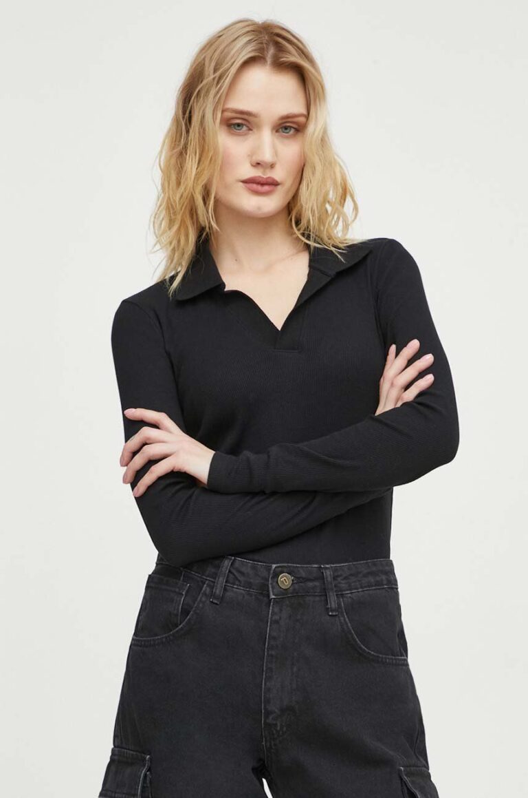 G-Star Raw longsleeve din bumbac culoarea negru