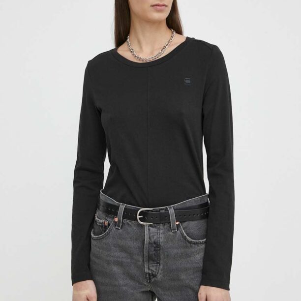 G-Star Raw longsleeve din bumbac culoarea negru