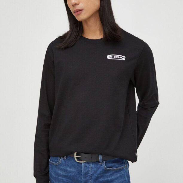 G-Star Raw longsleeve din bumbac culoarea negru