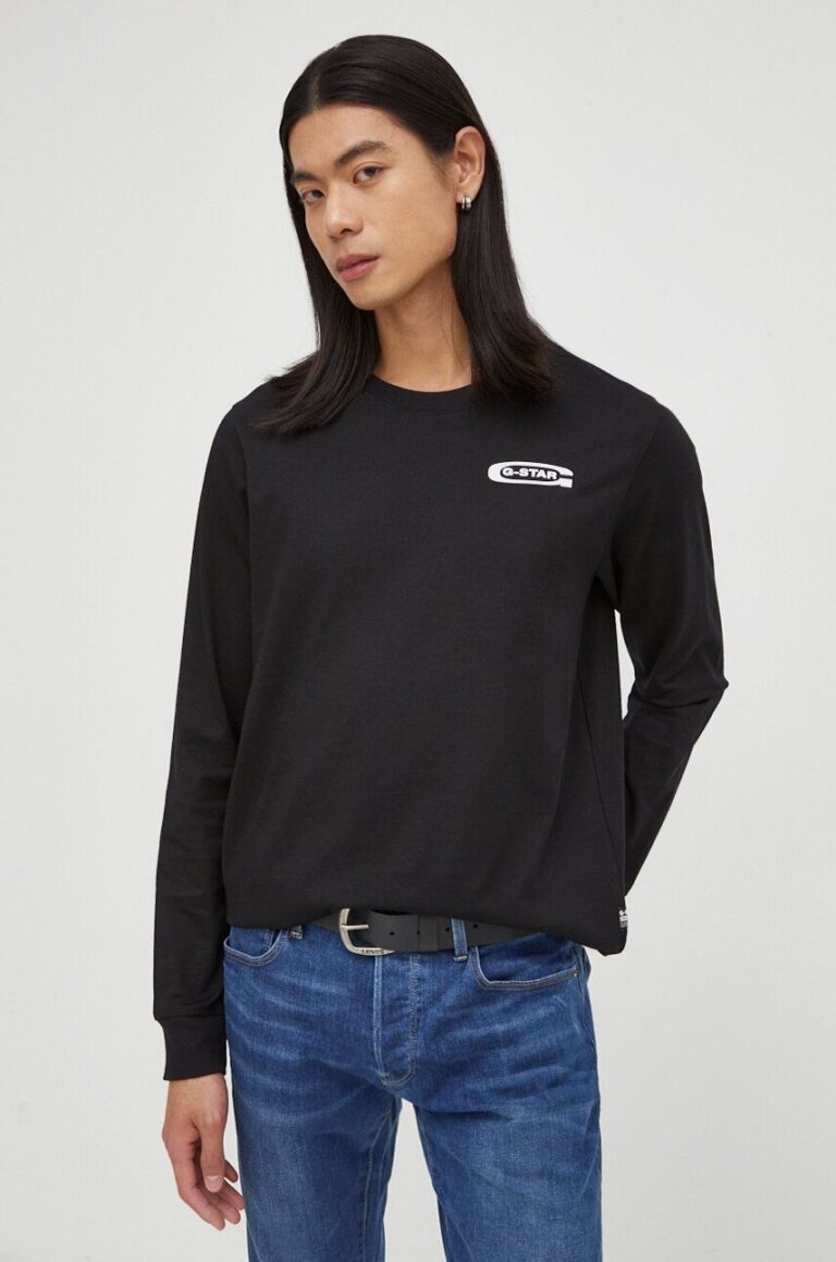 G-Star Raw longsleeve din bumbac culoarea negru