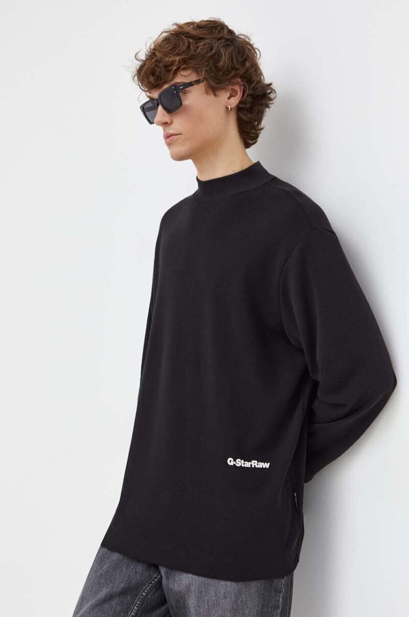 G-Star Raw longsleeve din bumbac culoarea negru