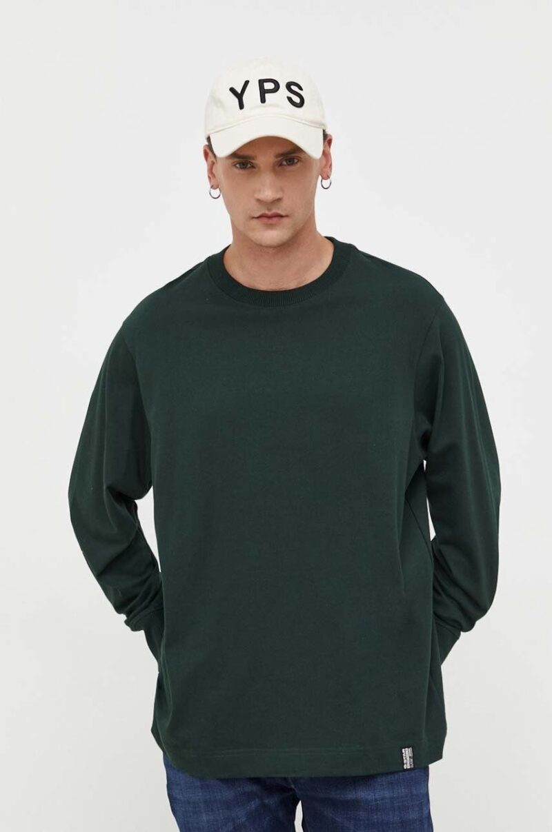 G-Star Raw longsleeve din bumbac culoarea verde