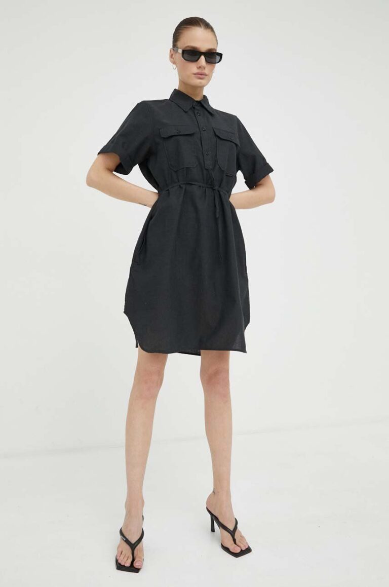 G-Star Raw rochie din amestec de in culoarea gri