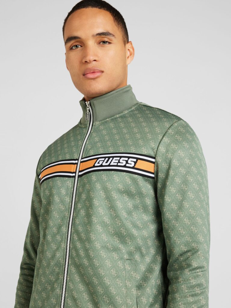 GUESS Bluză cu fermoar sport 'KORBIN'  verde / portocaliu / negru / alb preţ