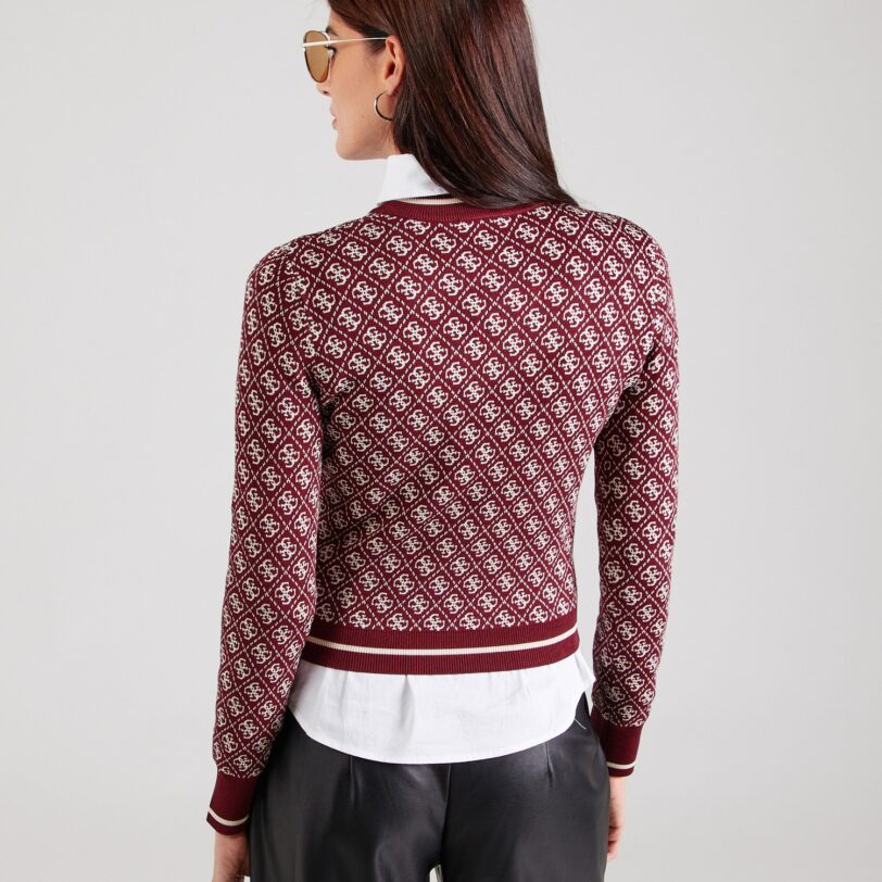 GUESS Pulover 'LISE'  roșu bordeaux / alb preţ