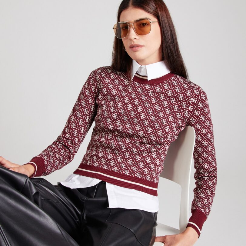 GUESS Pulover 'LISE'  roșu bordeaux / alb