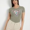 GUESS Tricou 'CHERRY FLOWER'  maro închis / verde pastel / negru / argintiu