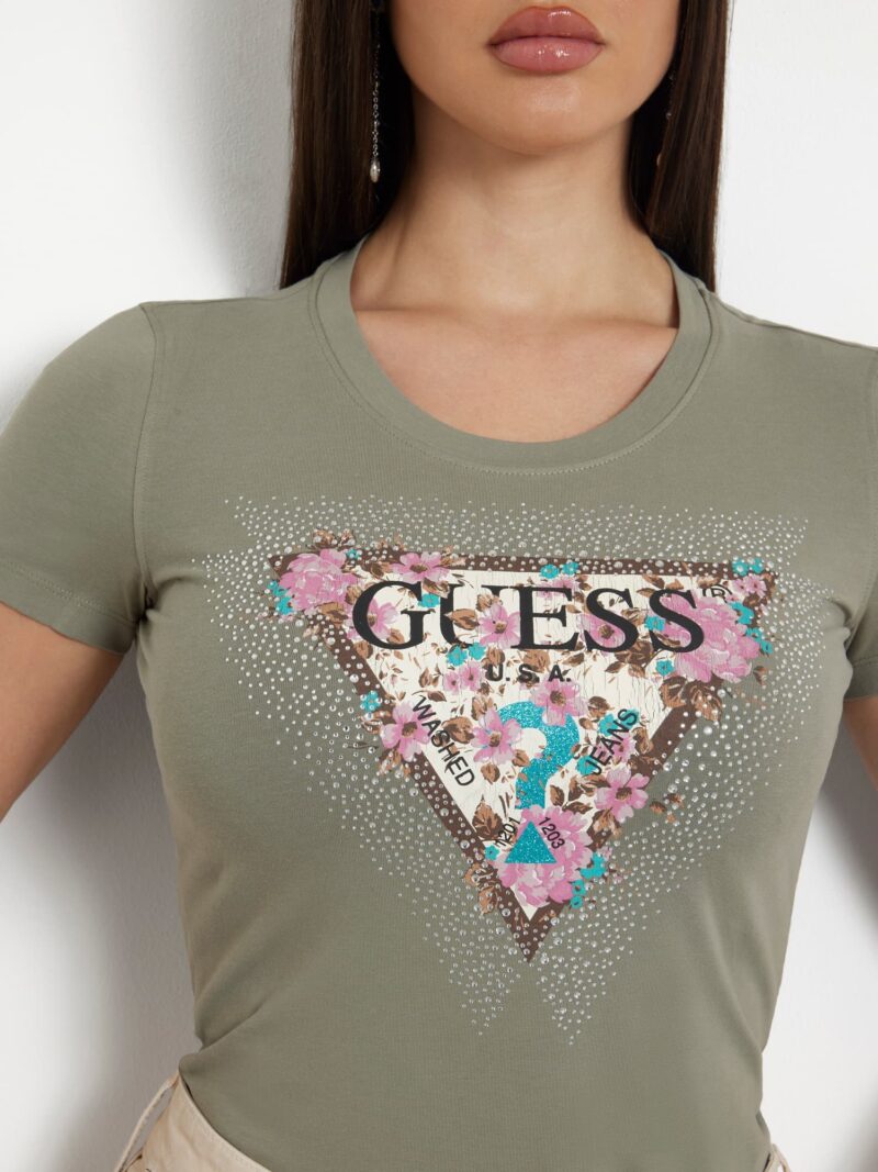 Preţ GUESS Tricou 'CHERRY FLOWER'  maro închis / verde pastel / negru / argintiu