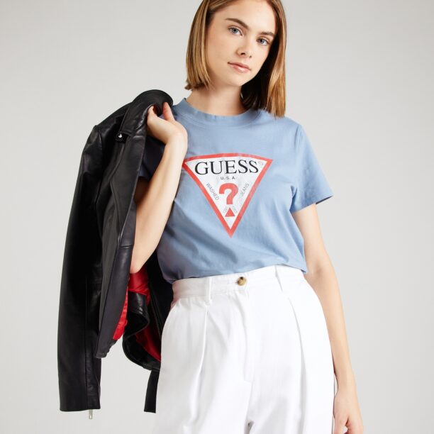 GUESS Tricou 'CLASSIC'  albastru deschis / negru / alb