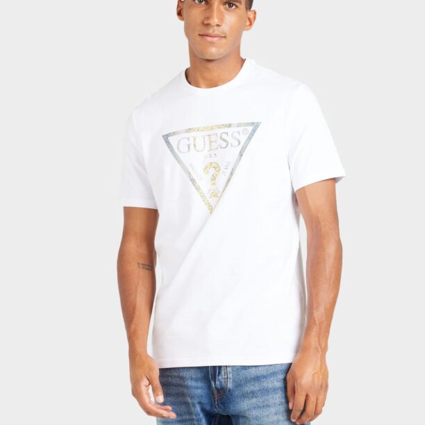 GUESS Tricou  albastru / auriu / alb preţ