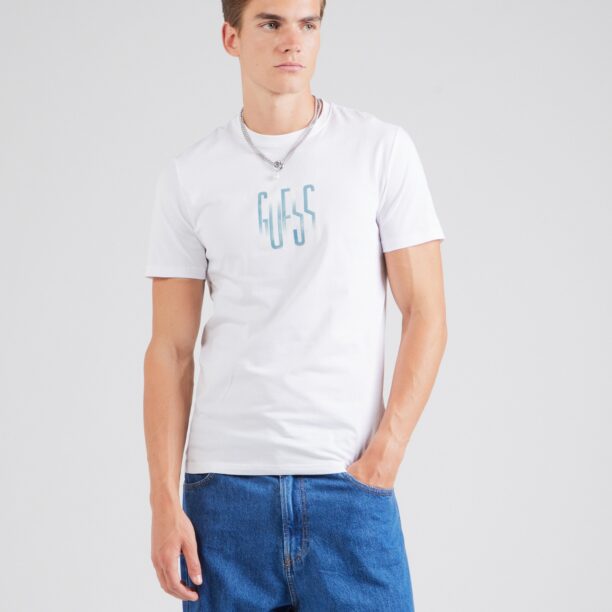 GUESS Tricou  albastru gențiană / alb