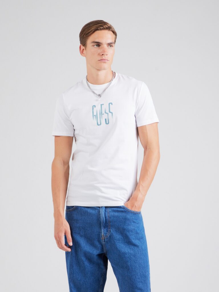 GUESS Tricou  albastru gențiană / alb