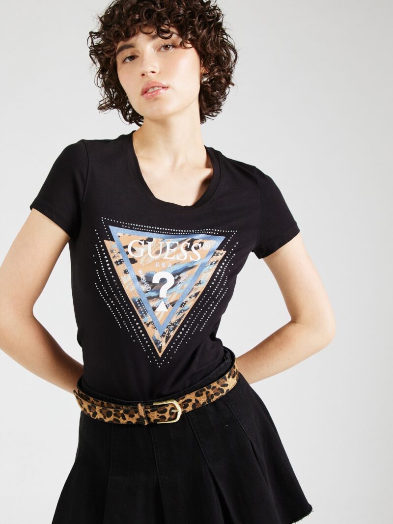 GUESS Tricou  bej / albastru deschis / negru / alb