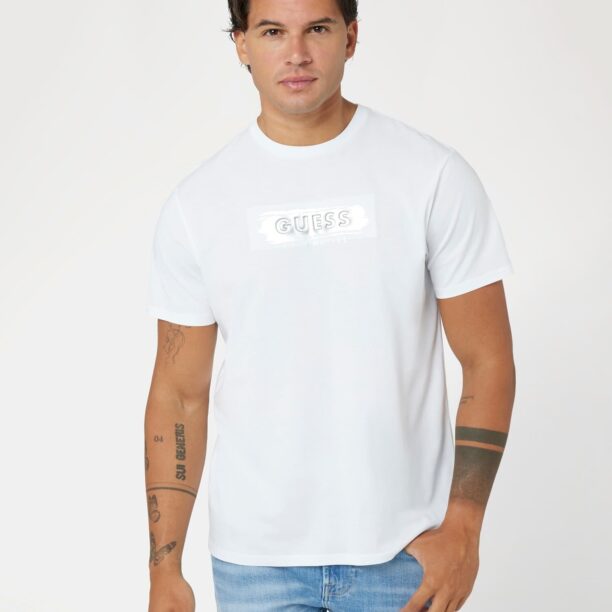 GUESS Tricou  gri argintiu / alb