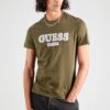 GUESS Tricou  gri deschis / oliv / alb murdar