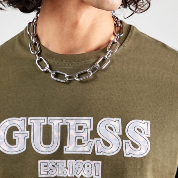 Preţ GUESS Tricou  gri deschis / oliv / alb murdar