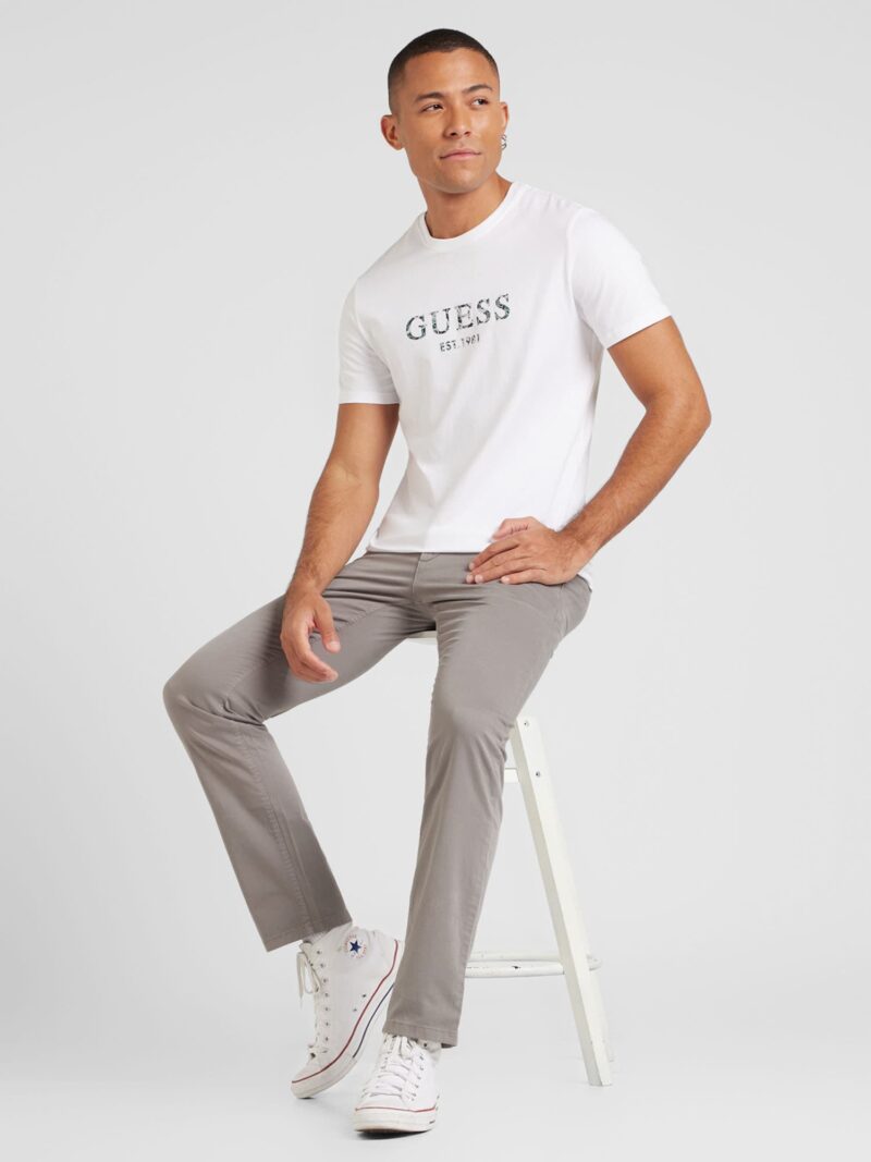 GUESS Tricou  gri închis / verde / alb preţ