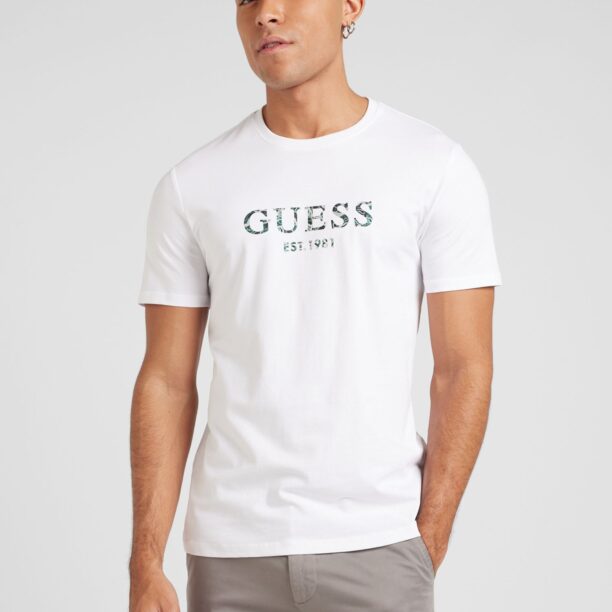 Cumpăra GUESS Tricou  gri închis / verde / alb