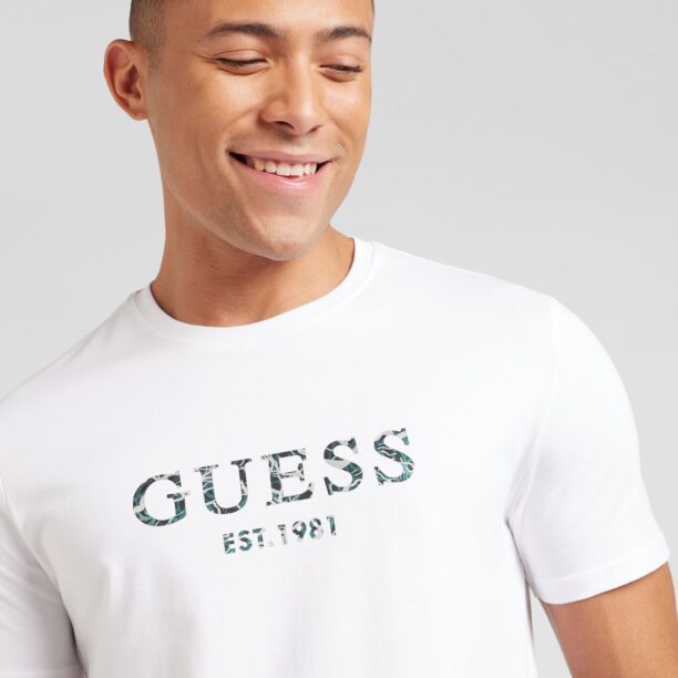 GUESS Tricou  gri închis / verde / alb