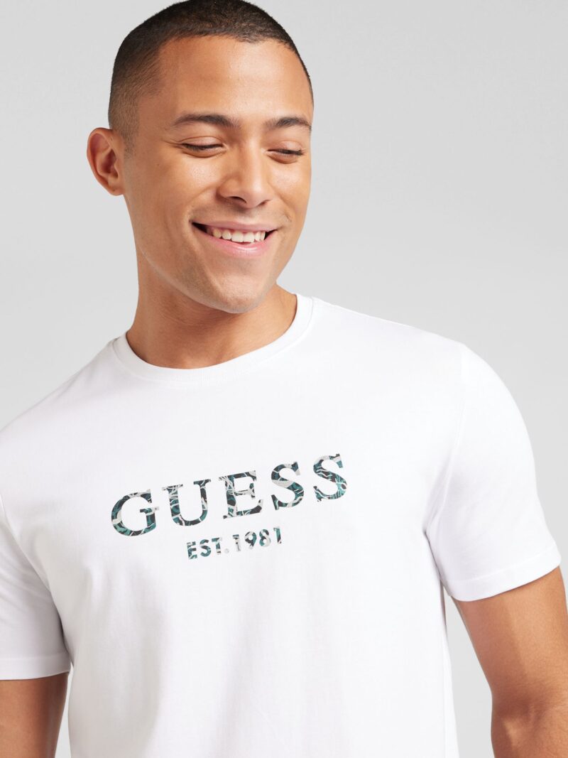 GUESS Tricou  gri închis / verde / alb