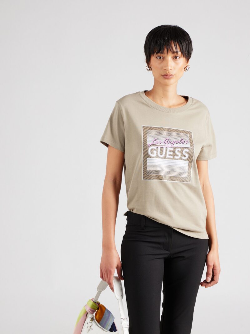 GUESS Tricou  maro / kaki / roz / alb