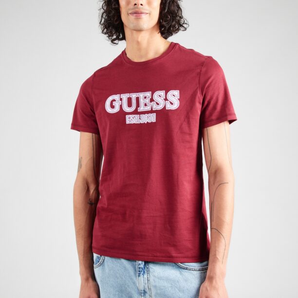 GUESS Tricou  roșu vin / alb