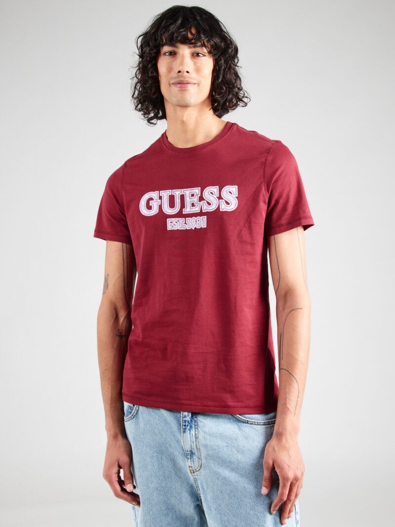 GUESS Tricou  roșu vin / alb