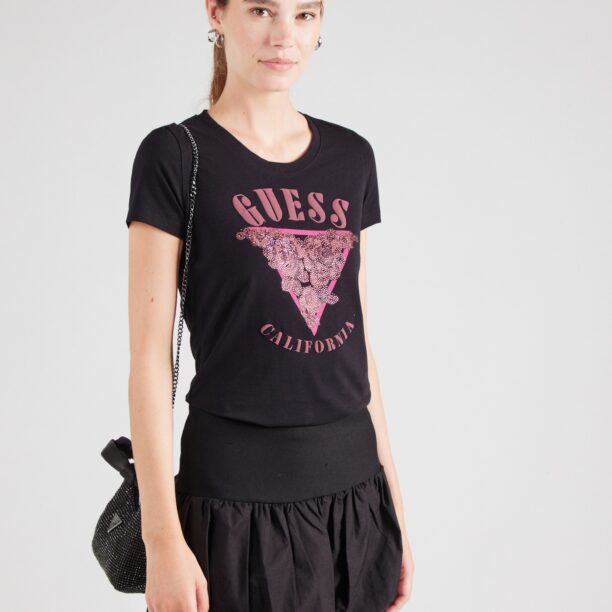 GUESS Tricou  roz pal / negru