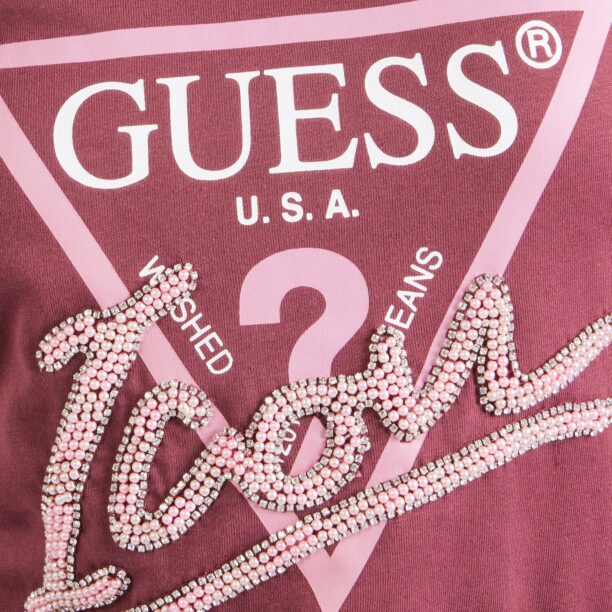 Preţ GUESS Tricou  roz / roșu burgundy / argintiu / alb