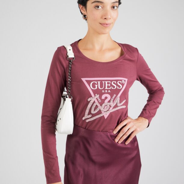 GUESS Tricou  roz / roșu burgundy / argintiu / alb