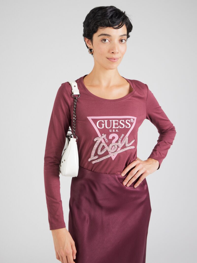 GUESS Tricou  roz / roșu burgundy / argintiu / alb