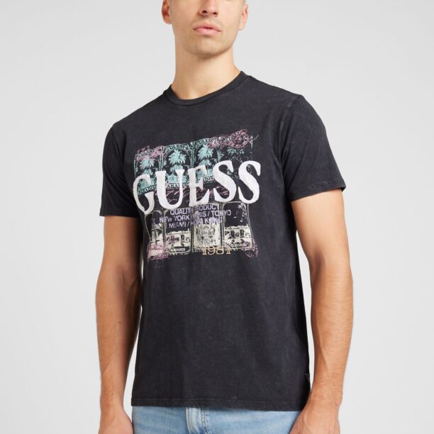 GUESS Tricou  turcoaz / roz / negru / alb