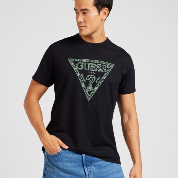 GUESS Tricou  verde mentă / negru