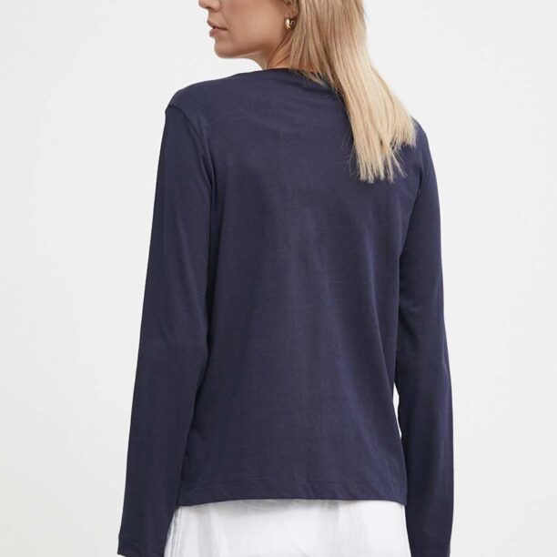 Gant longsleeve din bumbac culoarea albastru marin preţ