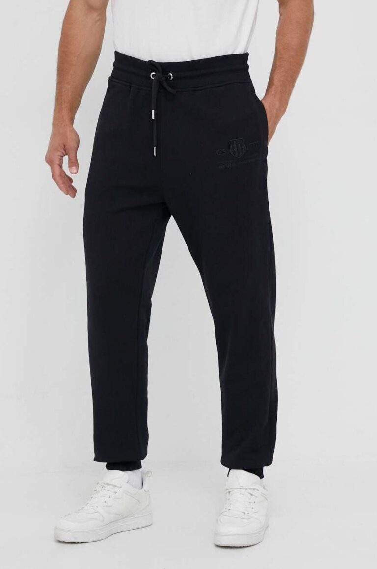 Gant pantaloni de trening din bumbac culoarea negru