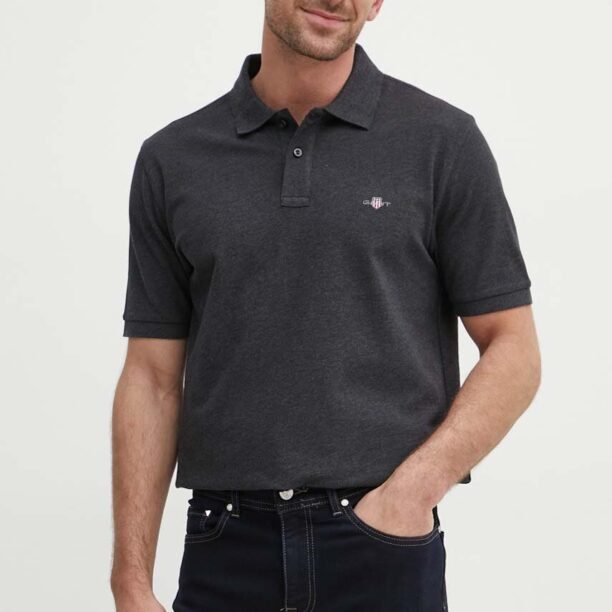 Gant polo de bumbac culoarea gri